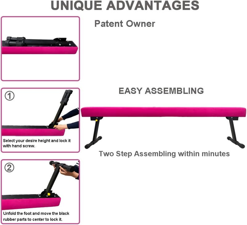 Peakpath 6FT Adjustable&Foldable Gymnastics Balance Beam,Home Gym Equipment,Easy Assembling and Storage,No Tool Require,for Kids Children Girls Training Ages 3-12 - Image 4
